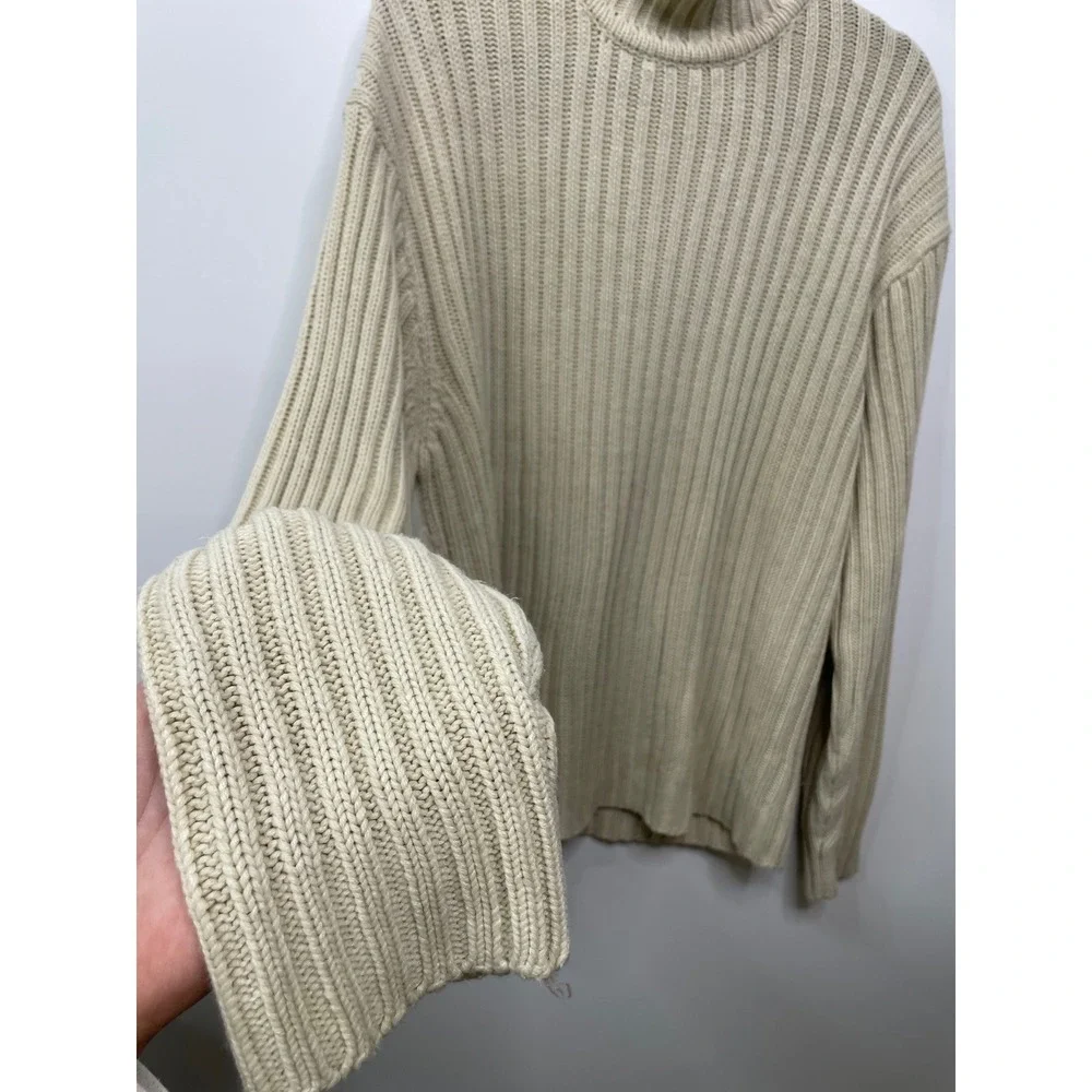 Y2K Vtg Point Zero XL Mens Beige Ribbed Knit Mock Neck Sweater Pullover Cozycore
